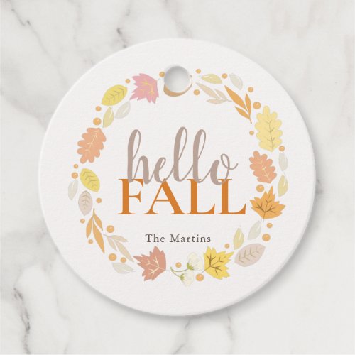 Hello Fall Wreath of Autumn Leaves Favor Tags