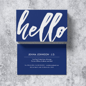 Hello | Fancy Script Navy Blue Business Card