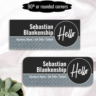 Hello Faux Diamond Plate Professional Name Tag