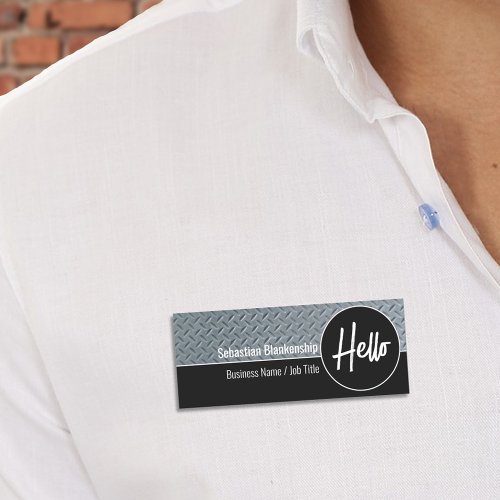 Hello Faux Diamond Plate  Professional   Name Tag