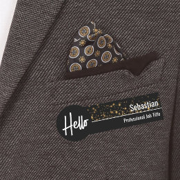 Hello Faux Gold Bokeh Black & Gold Professional Name Tag