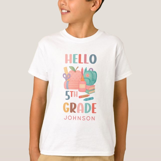 Hello Fifth Grade Back to School Kids  T-Shirt (Front)