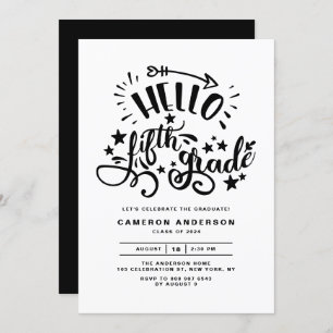 Hello Fifth Grade Black Fourth Grade Graduation Invitation