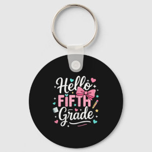 Hello Fifth Grade First Day Of School Coquette Bow Keychain