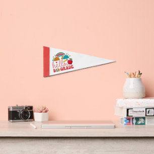 Hello Fifth Grade Retro Groovy Pennant Flag