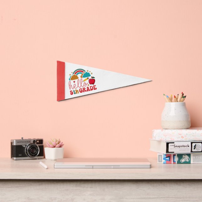 Hello Fifth Grade Retro Groovy Pennant Flag (Front)