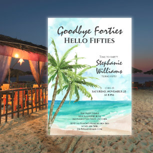 Hello Fifties Summer Beach 50th Birthday Party Invitation