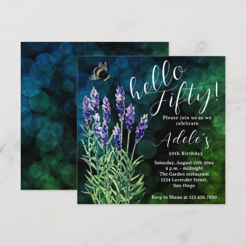 Hello fifty, 50th birthday Lavender watercolor 