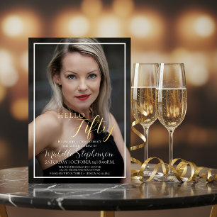 Hello Fifty 50th Birthday Party Custom Photo Foil Invitation