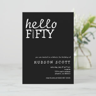 Hello Fifty 50th Birthday Party Modern Black  Invitation