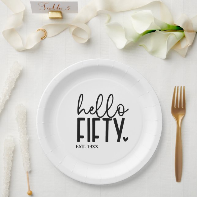 Hello Fifty Birthday Paper Plates (Wedding)
