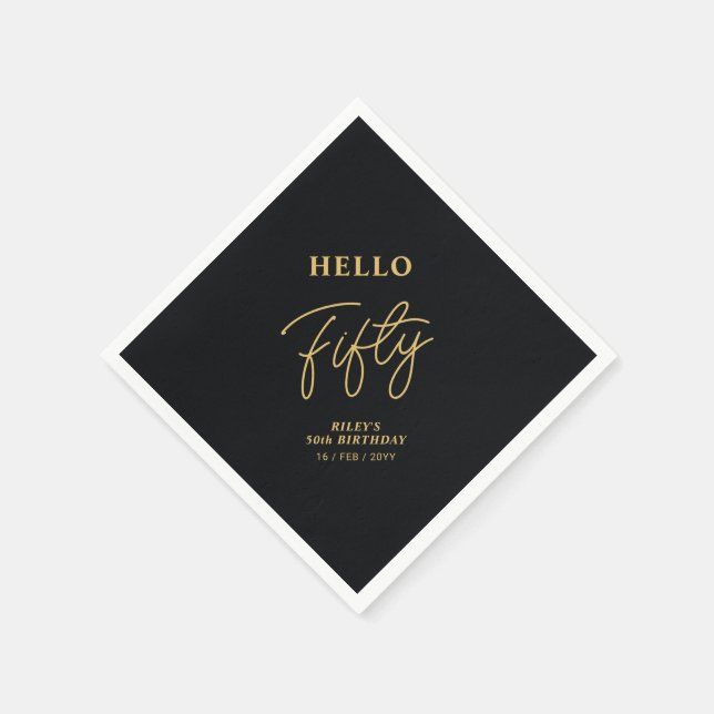 Hello Fifty | Black & Gold 50th Birthday Party Napkins (Corner)