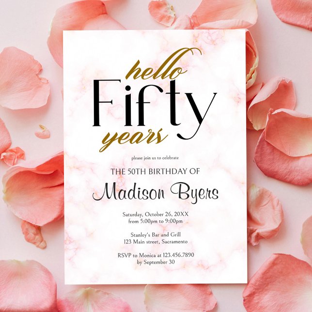 Hello Fifty Chic Marble 50th Birthday Party Invitation (Creator Uploaded)