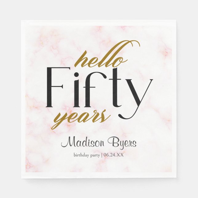 Hello Fifty Chic Marble 50th Birthday Party Napkins (Front)