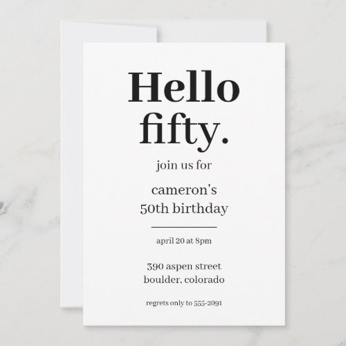 Hello Fifty Chic Modern 50th Birthday Party  Invitation