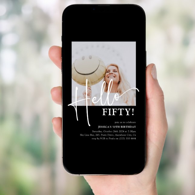Hello FIFTY! Minimal 50th Birthday Party Invitation (Front Digital)