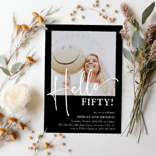 Hello FIFTY! Minimal 50th Birthday Party Invitation