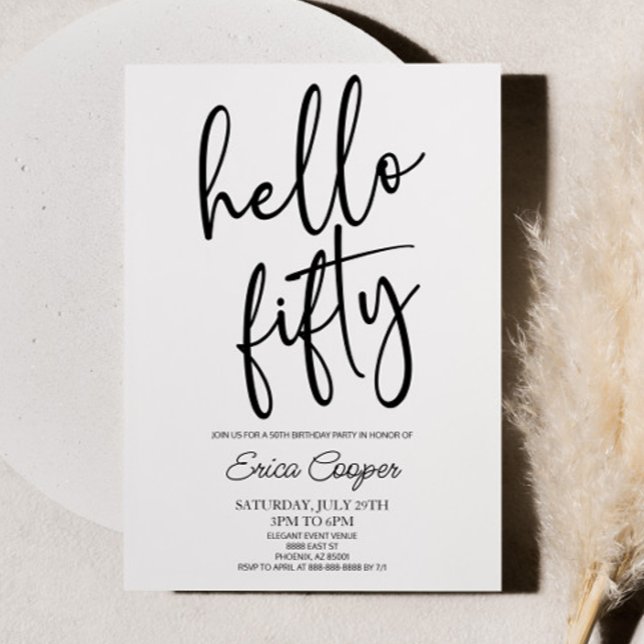 Hello Fifty Minimal Elegant 50th Birthday Party Invitation (Creator Uploaded)