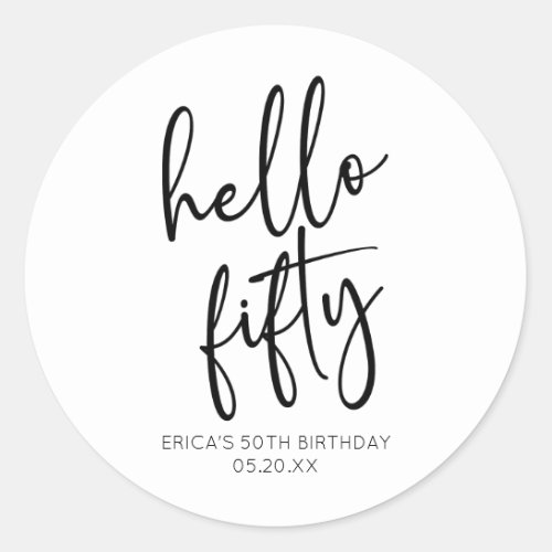 Hello Fifty Minimalist 50th Birthday Party Classic Round Sticker