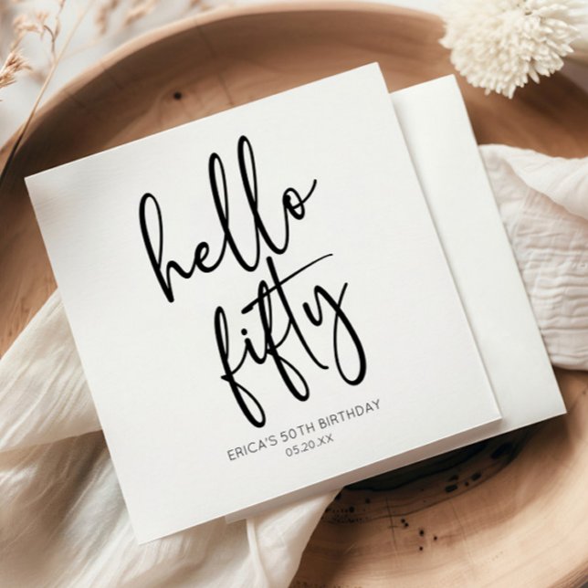 Hello Fifty Minimalist 50th Birthday Party Napkins (Creator Uploaded)