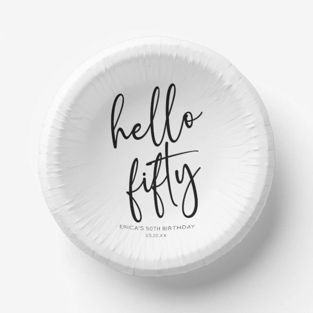 Hello Fifty Minimalist 50th Birthday Party Paper Bowls (Front)