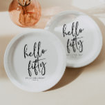 Hello Fifty Minimalist 50th Birthday Party Paper Plates<br><div class="desc">These are Hello Fifty Minimal Minimalist Black White 50th Birthday Party Paper Plates!</div>