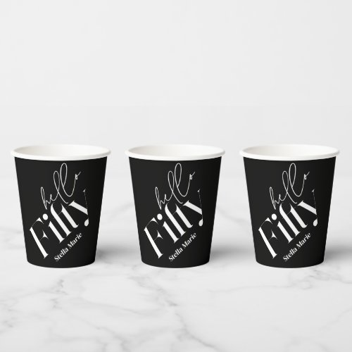 Hello fifty modern minimal black 50th birthday paper cups