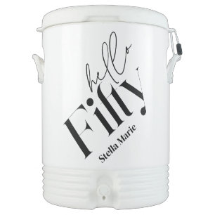 Hello fifty modern minimal elegant 50th birthday beverage cooler