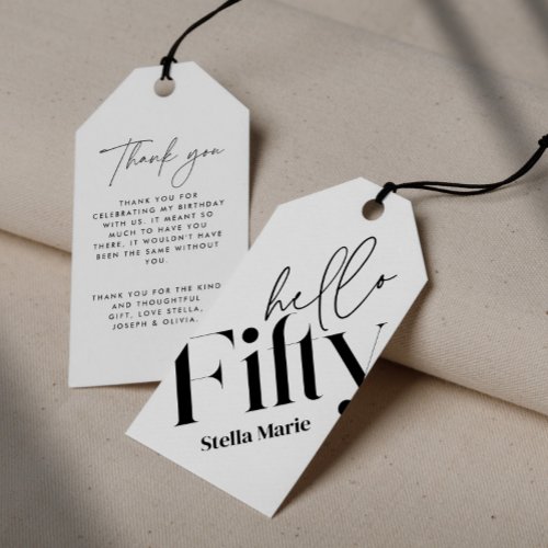 Hello fifty modern minimal elegant 50th birthday gift tags