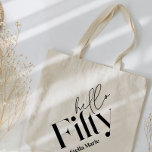 Hello fifty modern minimal elegant 50th birthday tote bag<br><div class="desc">Hello fifty modern minimal typography simple black and white 50th birthday party decor favor thank you wine bottle label. Part of a contemporary collection.</div>