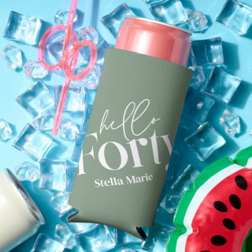 Hello fifty modern minimal green 40th birthday seltzer can cooler