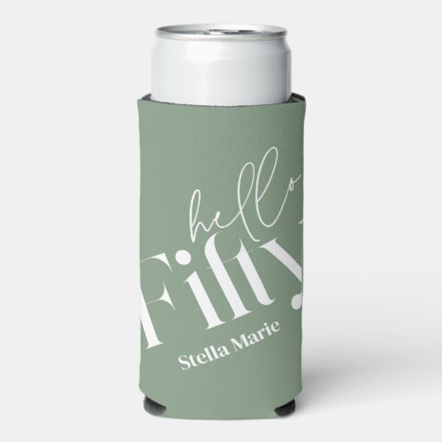 Hello fifty modern minimal green 50th birthday seltzer can cooler