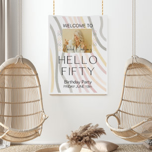 Hello Fifty Modern Photo 50th Birthday Welcome Foam Board