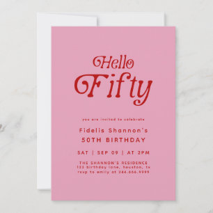 Hello Fifty Modern Retro 50th Birthday  Invitation