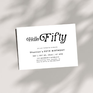 Hello Fifty Modern Retro 50th Birthday Invitation