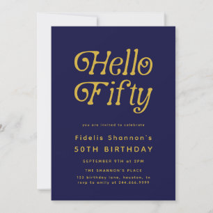 Hello Fifty Modern Retro 50th Birthday Invitation