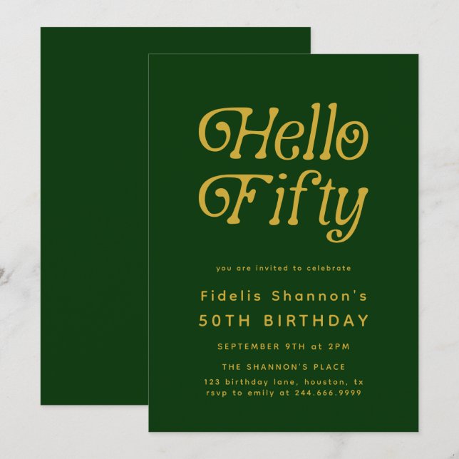 Hello Fifty Modern Retro 50th Birthday  Invitation (Front/Back)