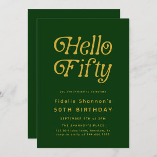Hello Fifty Modern Retro 50th Birthday Invitation