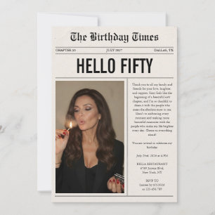 Hello Fifty Photo Newspaper 50th Birthday Invitation