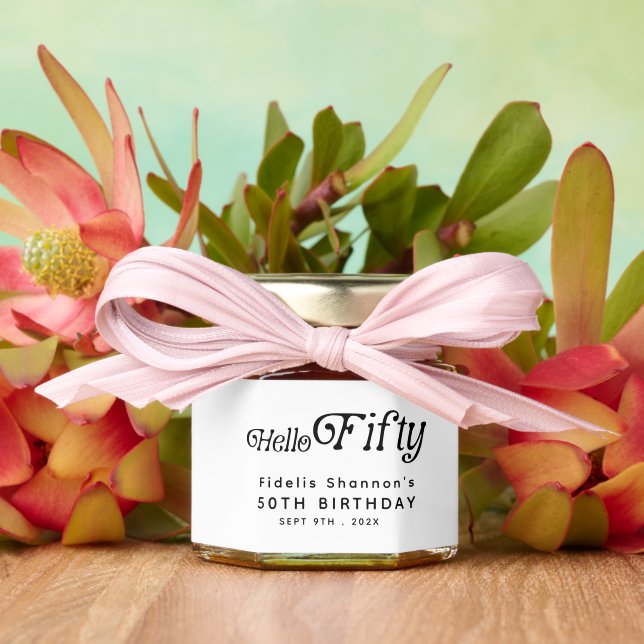 Hello Fifty Retro 50th Birthday Party Honey Jar Favors (Insitu (Wedding))