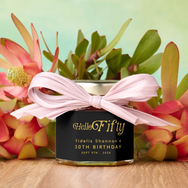Hello Fifty Retro 50th Birthday Party Honey Jar Favors (Insitu (Wedding))