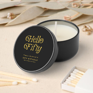 Hello Fifty Retro 50th Birthday Party Mini Candle Favors