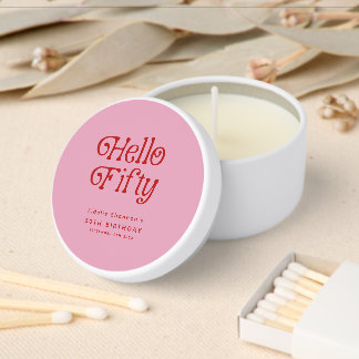 Hello Fifty Retro 50th Birthday Party Mini Candle Favors