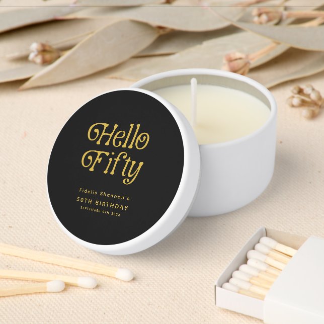 Hello Fifty Retro 50th Birthday Party Mini Candle Favors (Insitu)