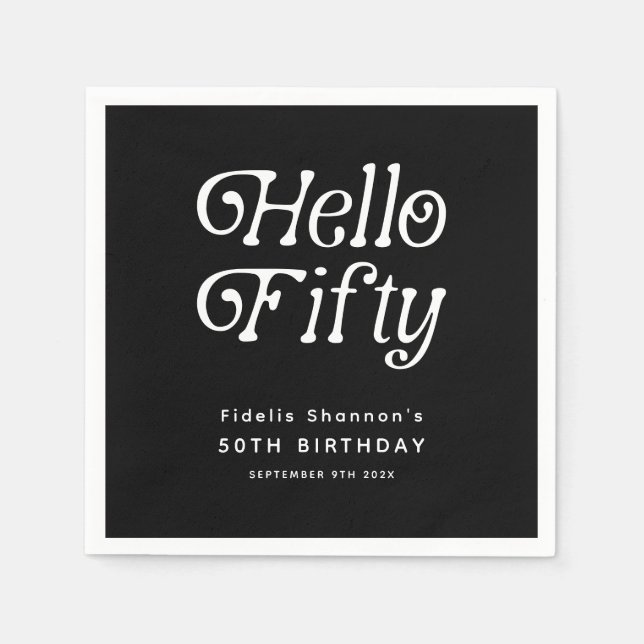 Hello Fifty Retro 50th Birthday Party Napkins (Front)