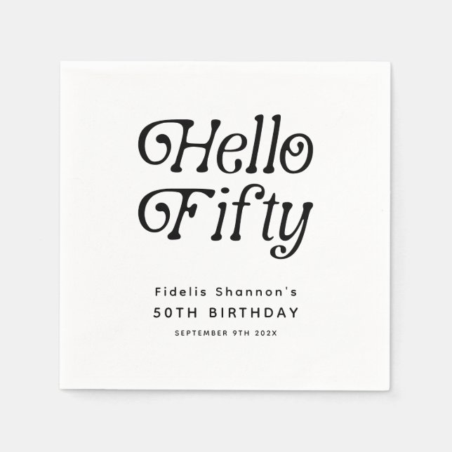 Hello Fifty Retro 50th Birthday Party Napkins (Front)