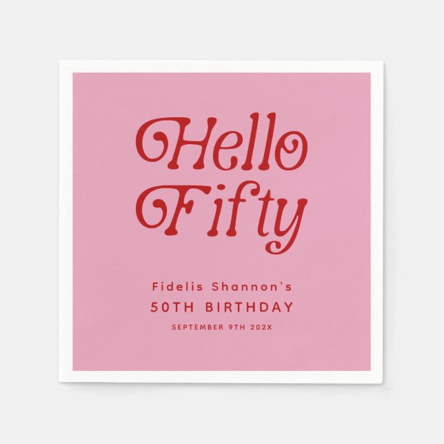 Hello Fifty Retro 50th Birthday Party Napkins (Front)