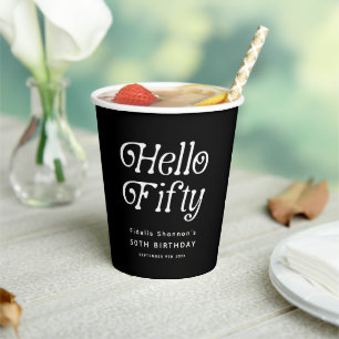 Hello Fifty Retro 50th Birthday Party Paper Cups