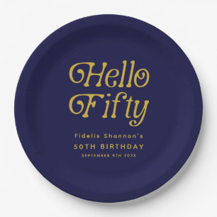 Hello Fifty Retro 50th Birthday Party Paper Plates