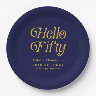 Hello Fifty Retro 50th Birthday Party Paper Plates